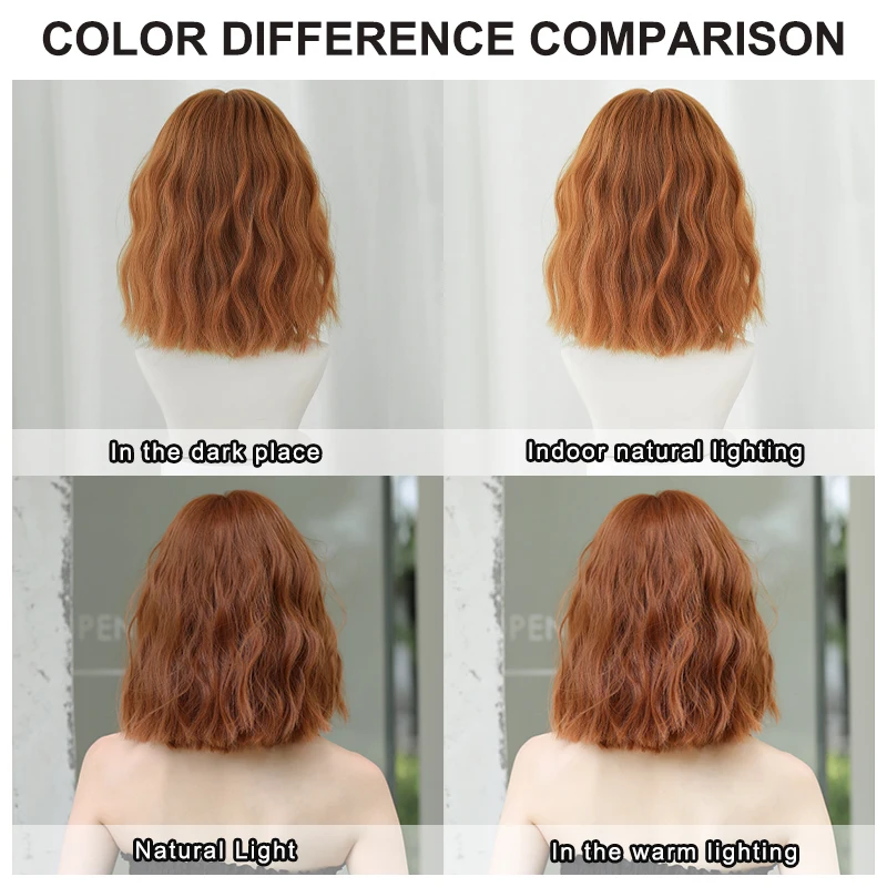 7JHH WIGS Lolita Wig Synthetic Short Wavy Bob Wig for Girl Cosplay High Density Loose Orange Costume Wigs with Fluffy Bangs