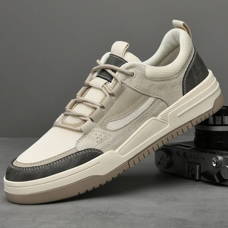 

Genuine Leather Jogging Shoes Men's Sneakers Outdoor Casual Shoes Leisure Walk Male Treking Footwear Versatile Skateboard Shoes