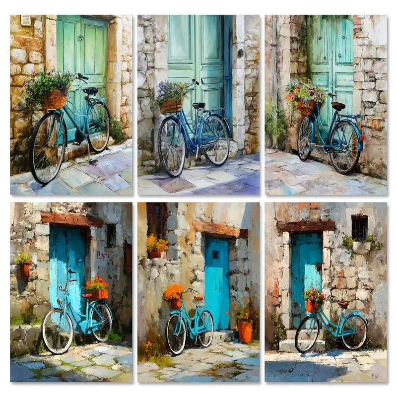 

GATYZTORY DIY Framed Oil Picture By Numbers HandPainted Blue Door With Flower Acrylic Paint Color On Canvas Home Wall Painting