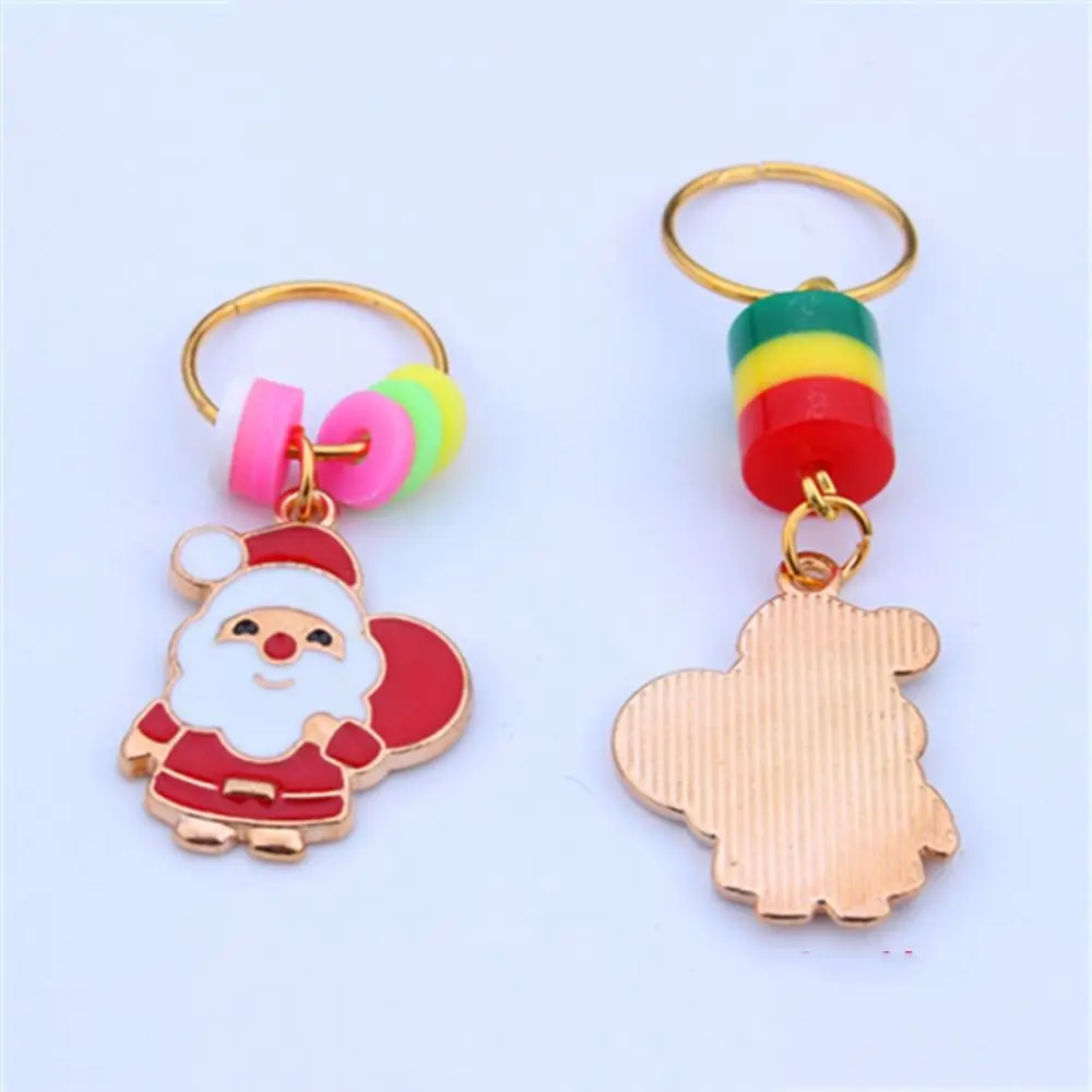 3 Pcs Sweet Gold Color Christmas Hair Ring Santa Claus Charm Dreadlocks Bead DIY Hair Braid Hair Braid Tubes Gift