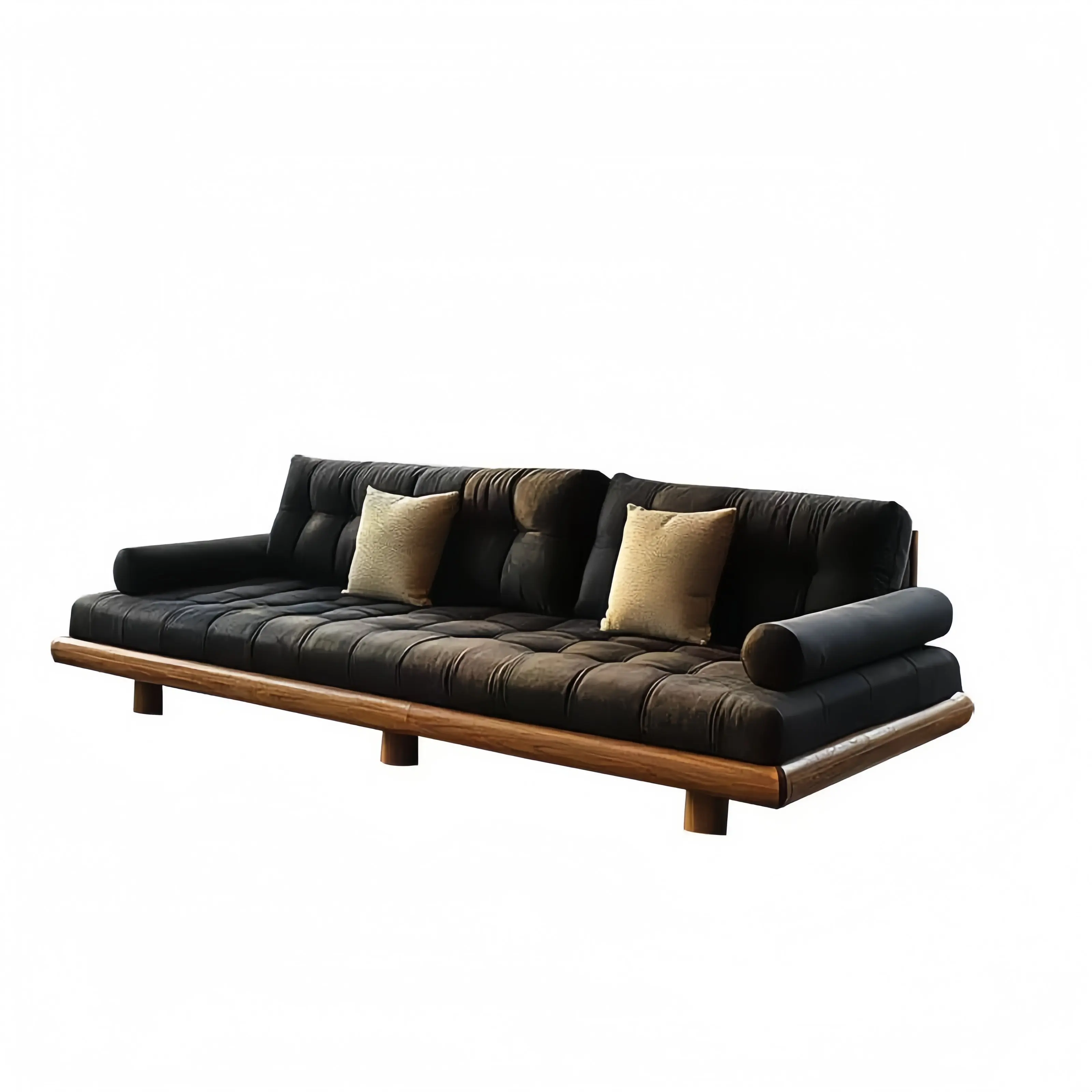 

#Solid Wood Sofa, High-end Walnut Straight Row Sofa for Living Room, Small Apartment, New Fabric, Simple Designer Style