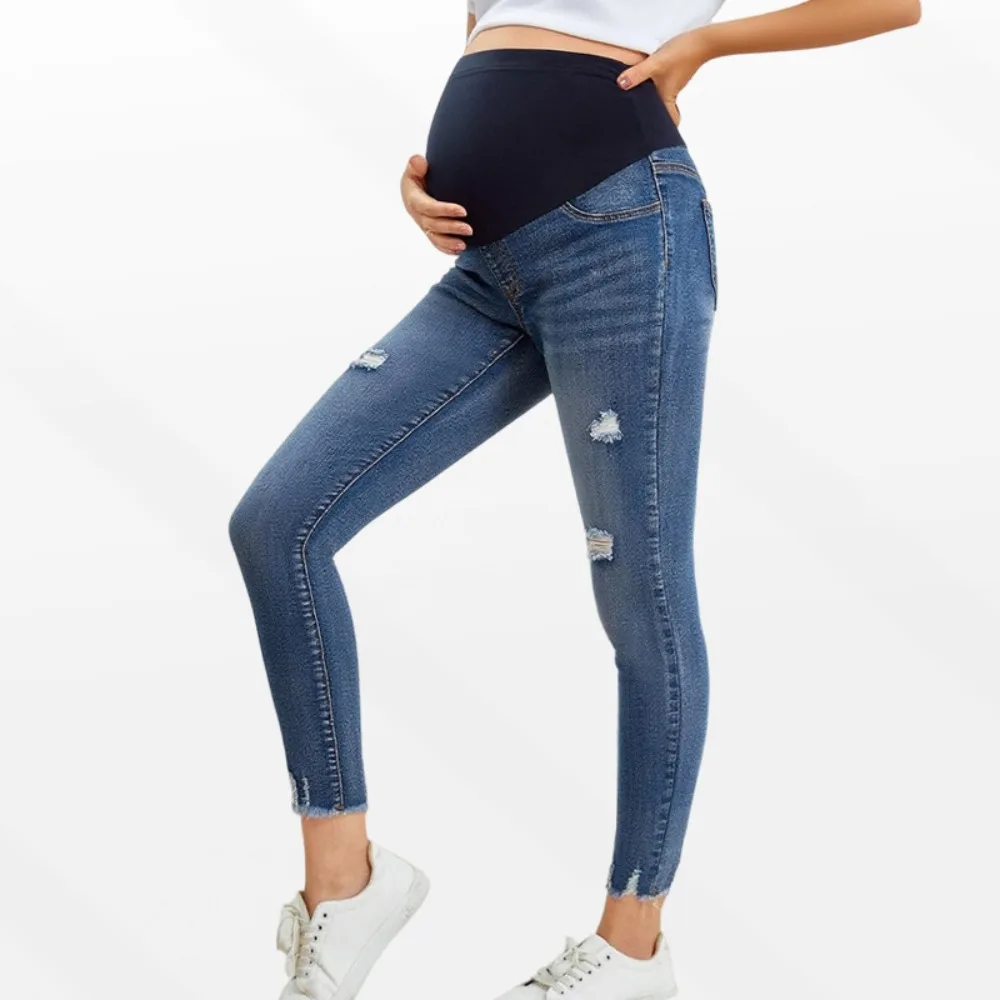 Schwangerschafts-Jeans: Lässige, Enge Denim-Hosen, Modische Zerrissene Slim-Fit-Jeans, Skinny-Hosen für Frühling und Herbst, Schwangerschaftskleidung