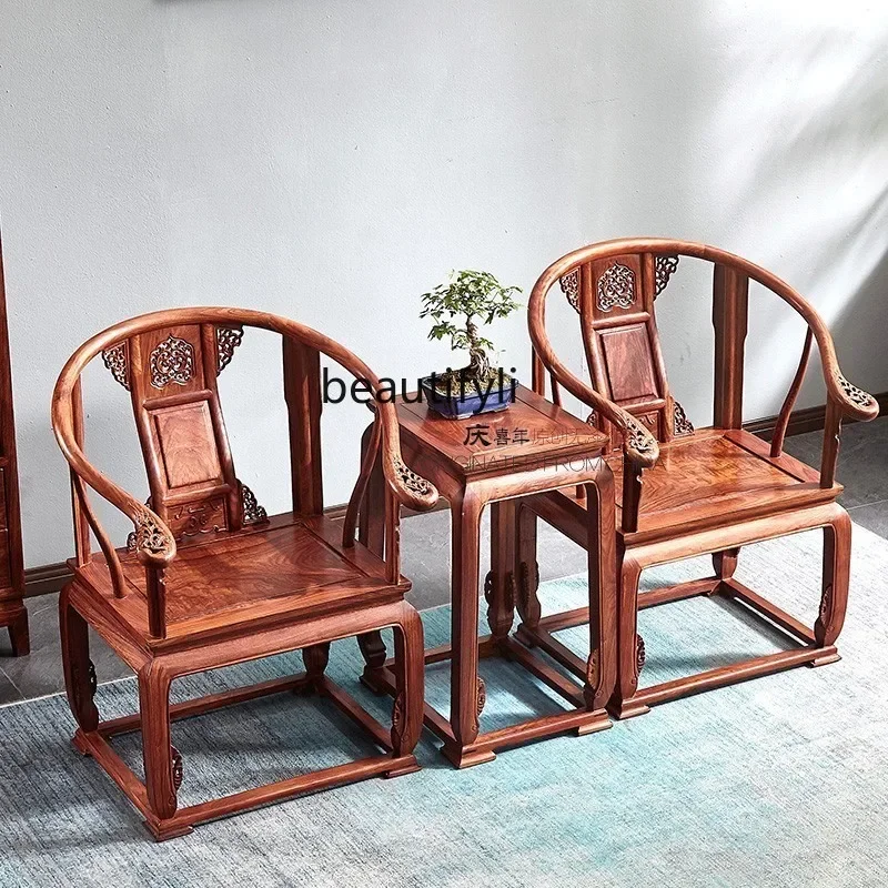 Rosewood Rosewood Rosewood round-Backed Armchair Three-Piece Set Chinese Ming-Qing Period Armchair Palace Chair Solid Wood