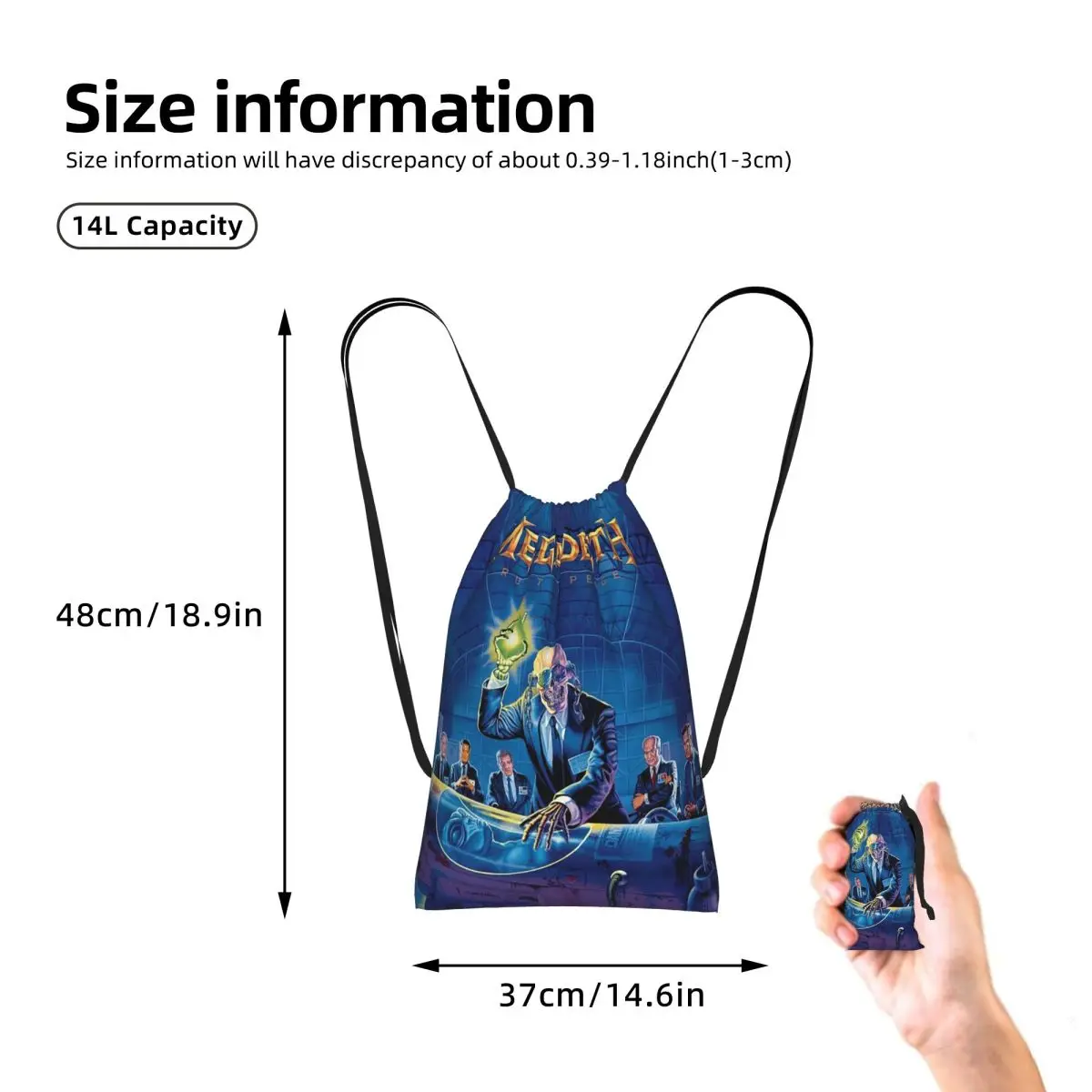 Megadeths Heavy Metal Band Drawstring Backpack Sports Gym Bag Portable Travel Drawstring Bag for Men Women