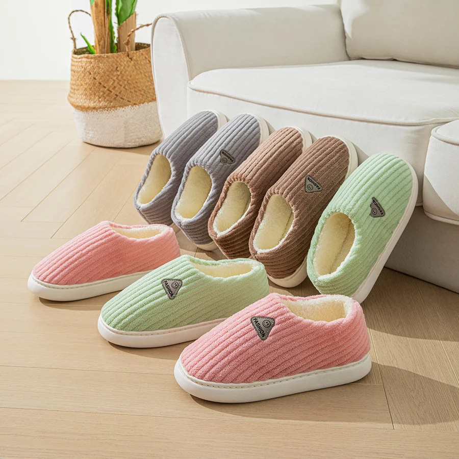 Zapatillas de algodón con tacón cubierto para mujer, pantuflas peludas cálidas para invierno, hogar, interior, antideslizantes, suela gruesa, cálidas, para invierno