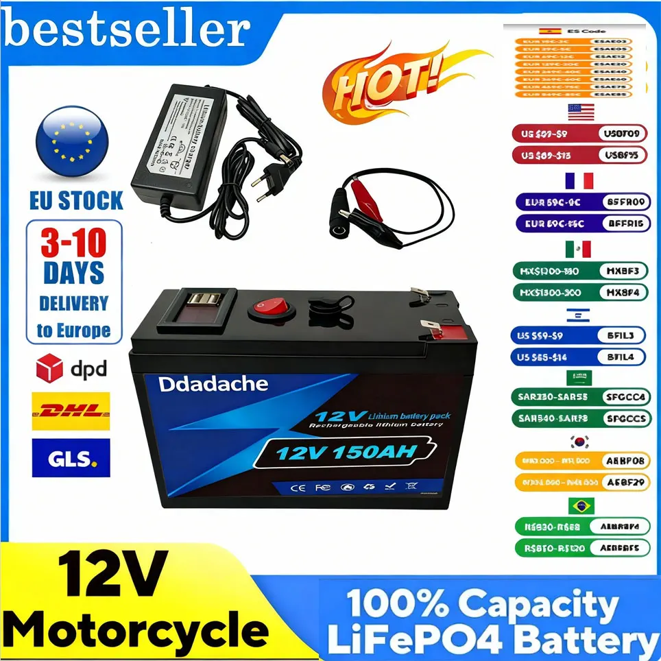 Image of 12V 150Ah Lithium LiFeP04 Batterie für Solarladung, Fischfinder, Marine, Outdoor-Camping, Off-Grid-Anwendungen mit USB-Anschluss ????