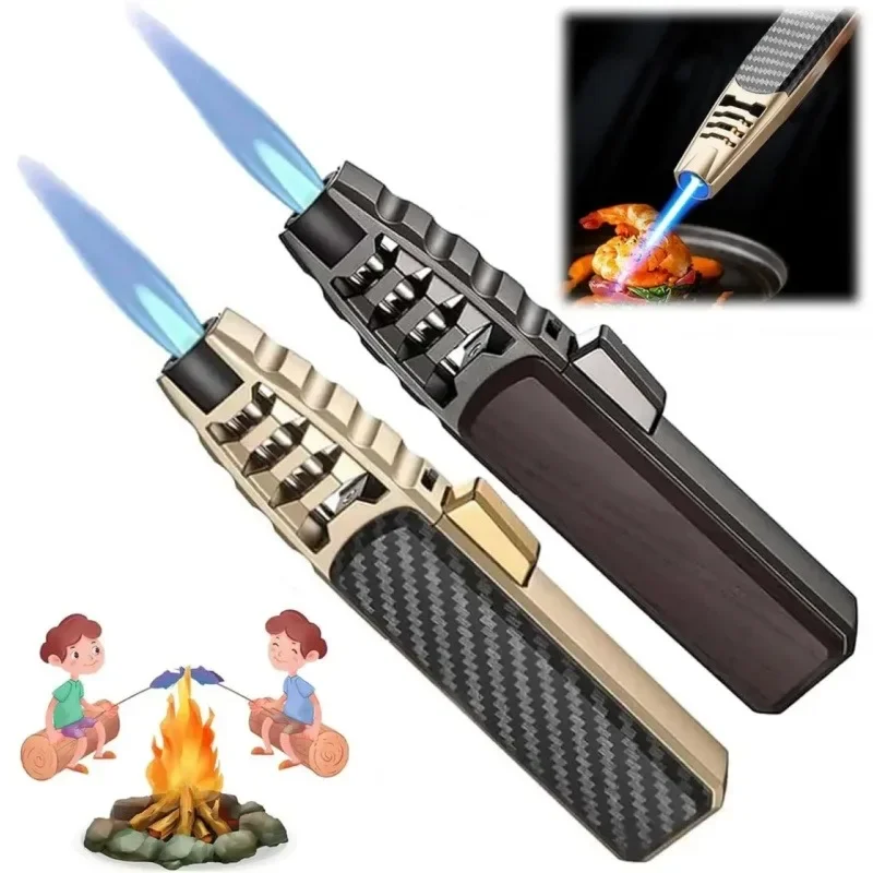 

2024 Kitchen Outdoor BBQ Metal Windproof Turbo Torch Jet Fire Butane Gas Lighter Lock Fire Safety Switch Cigar Lighter Gadgets