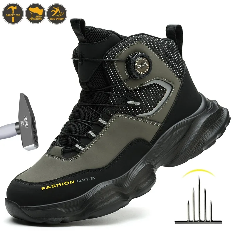 

Protection Safety Shoes Anti-smash Boots Rotating Button Work Shoes for Men Slip Resistant Indestructible Safety Shoes