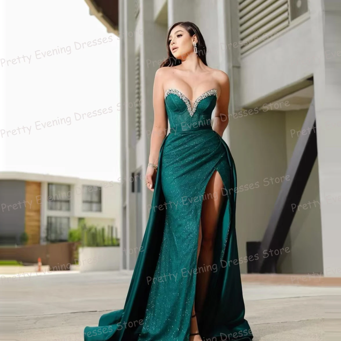 Luxury Evening Dresses Women\'s Sweetheart Sleeveless Sexy Side High Split Satin Prom Gowns Party Fashion Vestidos De Fiesta 2024