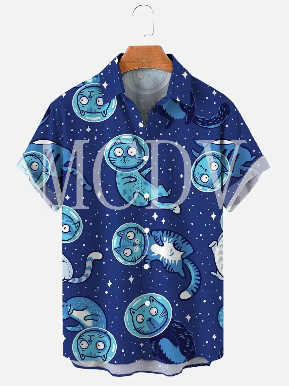 

Men's For Women's Space Cat Print Casual Breathable Short Sleeve Hawaiian Shirt Summer Tops