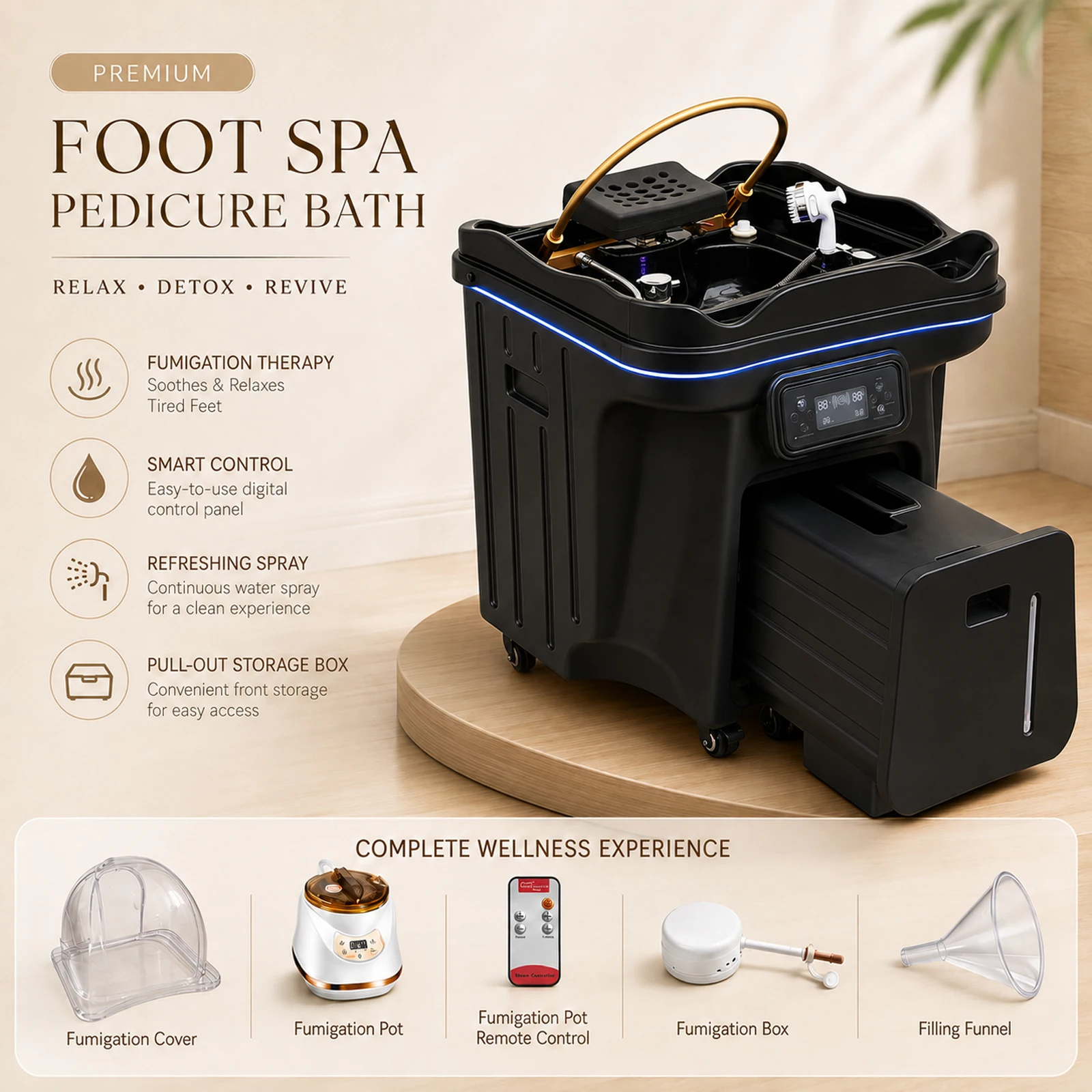 Tragbares Haarwaschbecken Mobile Shampoo-Schüssel mit 60L Wassertank Thermostatische Heizung Zirkulation Befeuchtungs-Kopf-Spa-Maschine – Detail 3