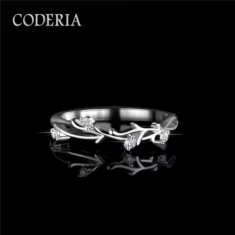 Pass Diamond Test Moissanite Ring Plated 18K White Gold 925 Sterling Silver Leaf Rings Fashion High Women Jewelry