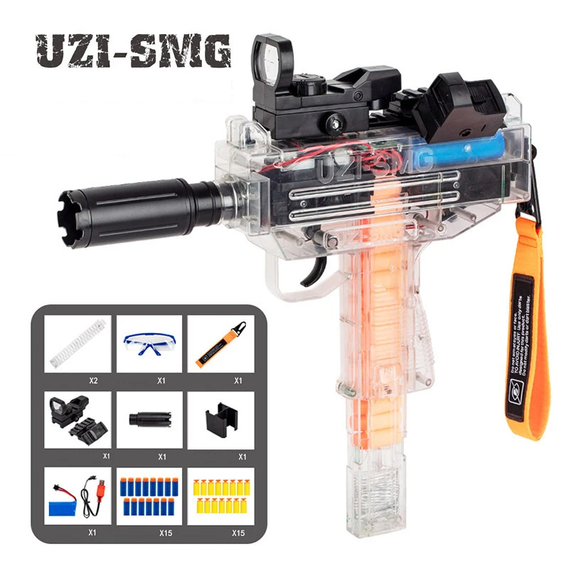 Electric Soft Bullet Submachine Gun UZI Toy Gun Model Shooting Toy Gun Pistol Outdoor Toys For Children Adults Best Gifts