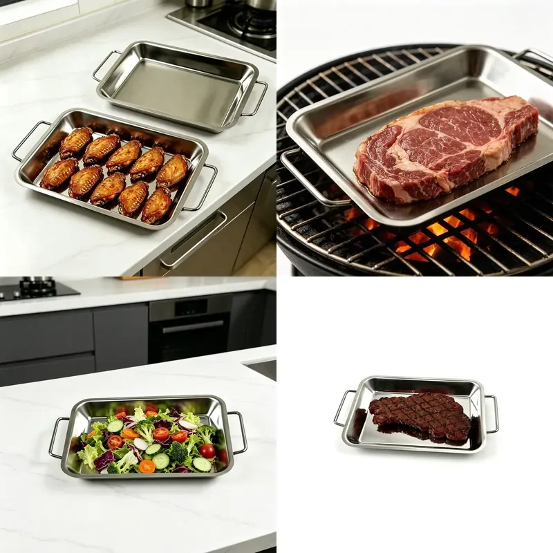 Mini Baking Pan Multifunctional Stainless Steel Double Handle Baking Tray for Kitchen