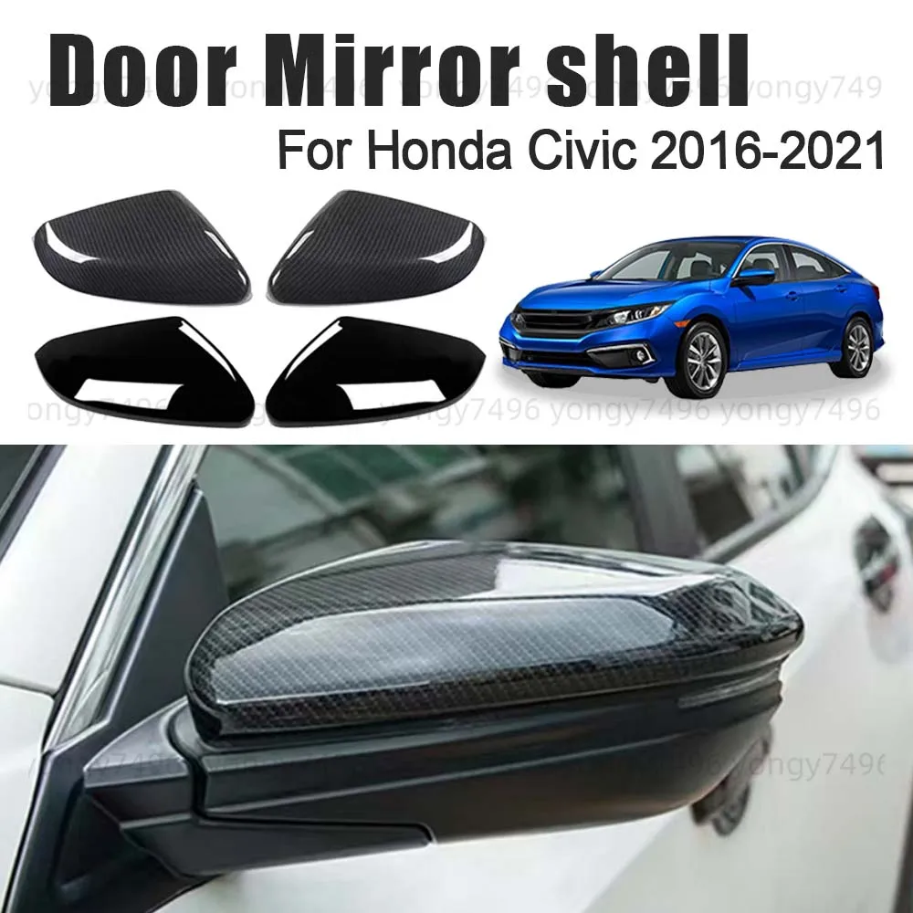 الغطاء الواقي مرآة الباب قذيفة لهوندا سيفيك 2016 2017 2018 2019 2020 2021 اكسسوارات السيارات الرؤية الخلفية ألياف الكربون الأسود