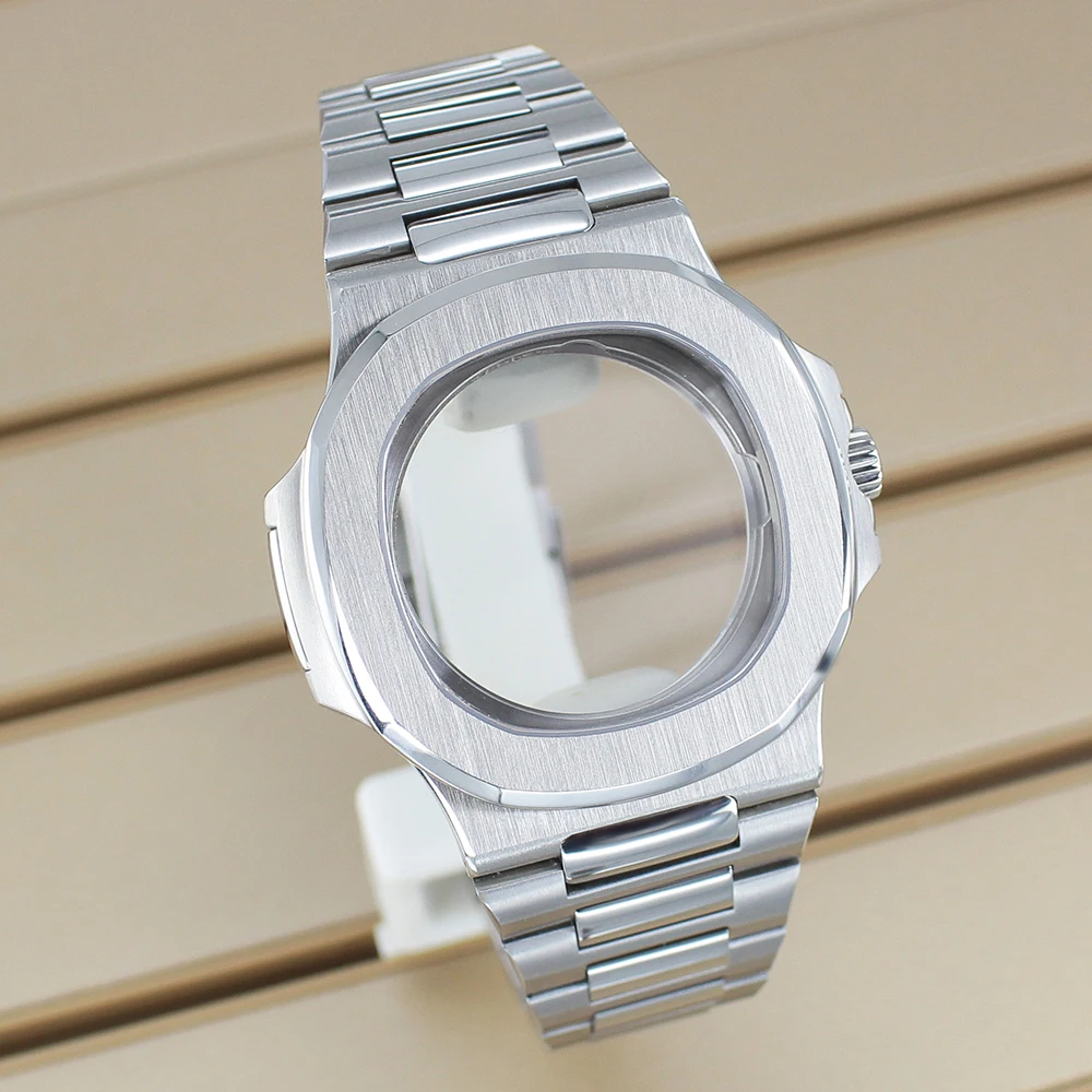 

Silvery 43.3mm Luxury Watch Case With Sapphire Crystal For Miyota 9015 30mm Dial Watch Accessories ultra thin Modified Nautilus
