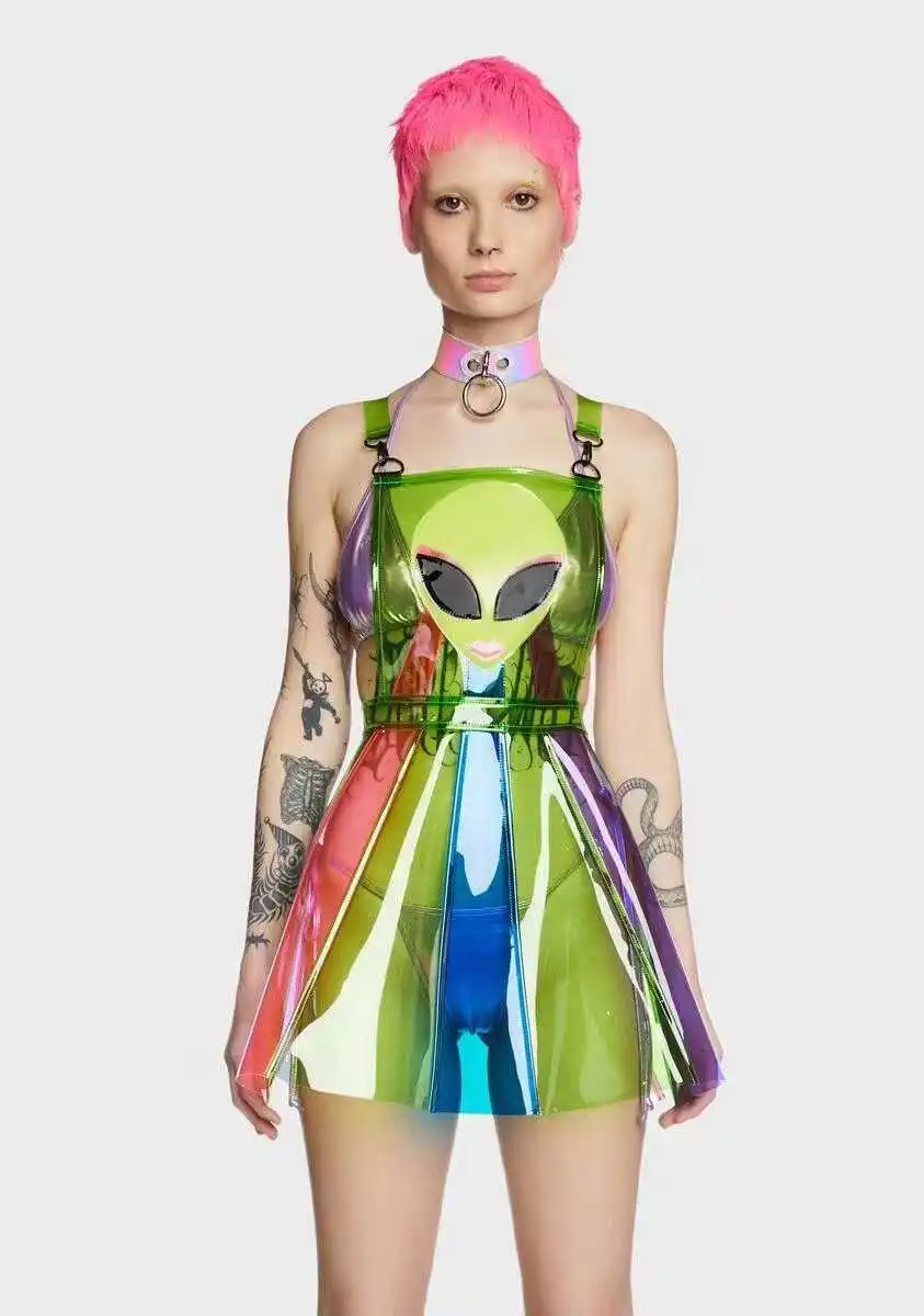 New laser transparent candy colored camisole dress bar tour GOGO DJ DS dance performance costume sexy alien short skirt