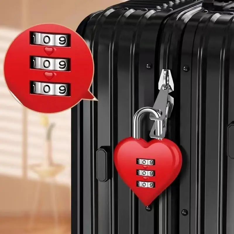 Mini metal 3-digit code lock heart shape suitcase padlock room locker safety lock outdoor backpack love padlock