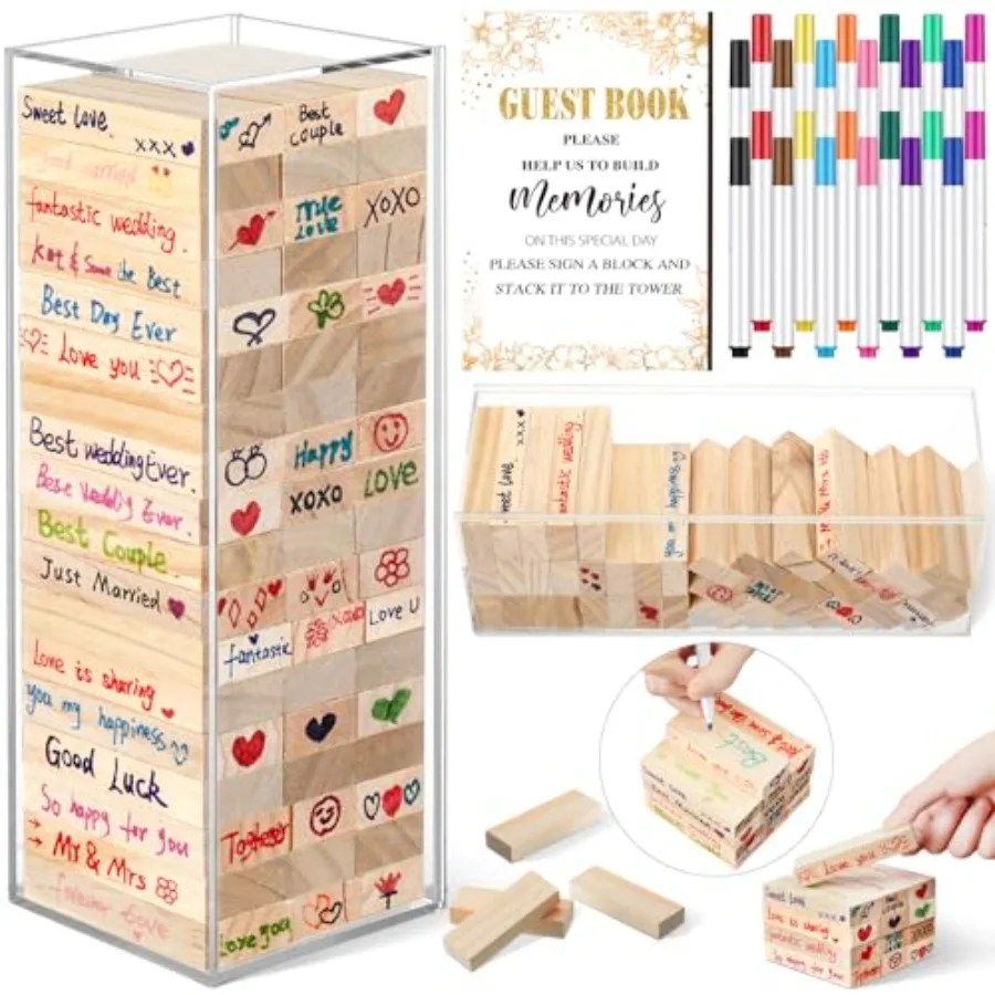 

Деревянные блоки для гостевой книги Beeveer, 80 шт., альтернатива свадебной книге для гостей, для регистрации на свадьбе, украшения для девичника, 54 деревянных блока