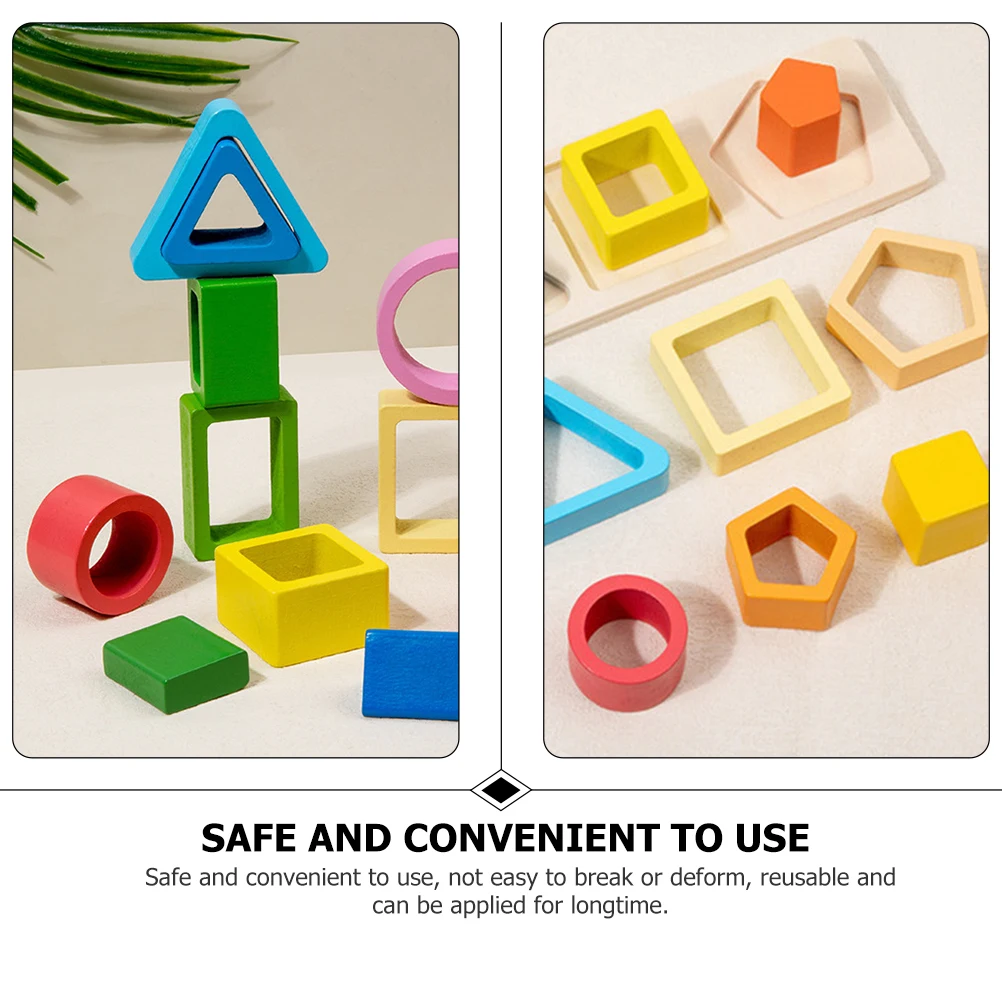 

1 set 1 Set Geometric Shape Matching Blocks Color Stacking Educational Wooden Puzzle Toddler Learning Game Reusable Safe