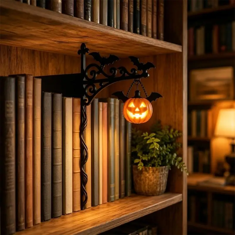 96BA Bookshelf Book Support Halloween Bookend Light Metal Book Stoppers for Desk Display, Reading Corner and Shelf Decoration