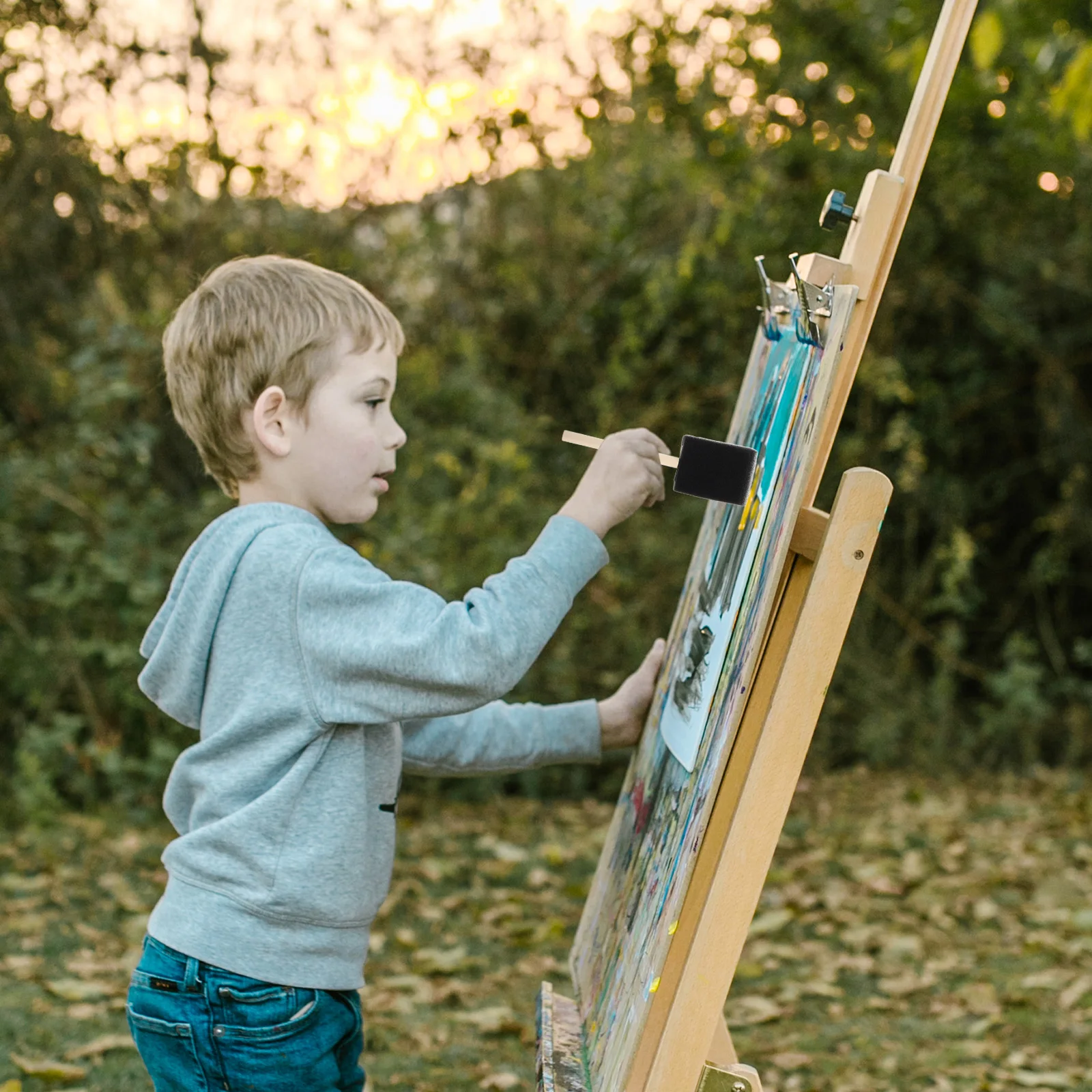 

6Pcs Children Sponge Paint Brushes Wooden Handle Soft Black Sponge Tips for DIY Painting Craft Art Supplies Stair Brush