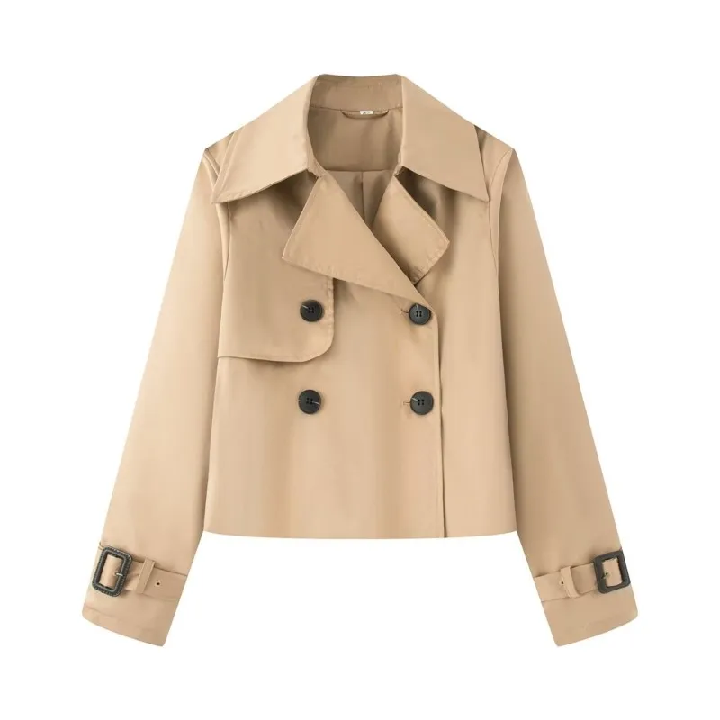 

HipSeam Women Double Breasted Jacket Autumn Long Sleeve Pocket Lapel Windbreaker Style Women Trench Coat Female Short Jackets