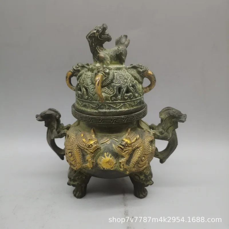 Brass Craftwork: Two Dragons Playing with a Pearl, Pixiu Incense Burner, Home Decorative Ornament