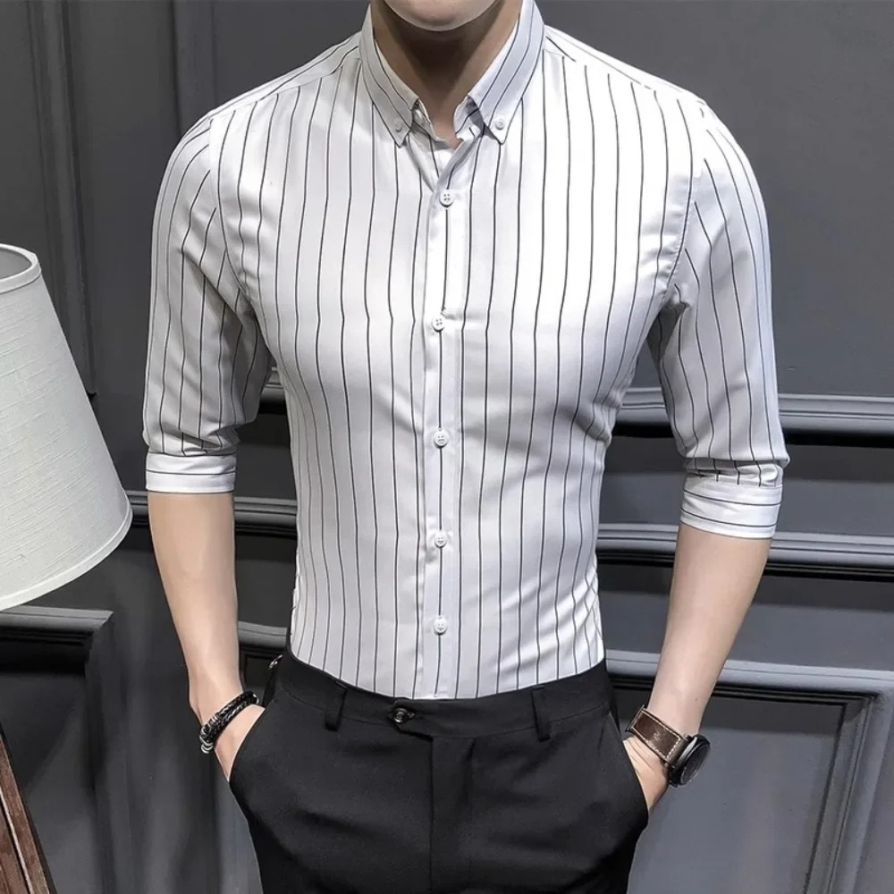 

Men's Shirt Half Sleeve Striped Shirt Classic Button Collar Tops Casual Business Non-ironing Lightweight Hot Selling Shirts