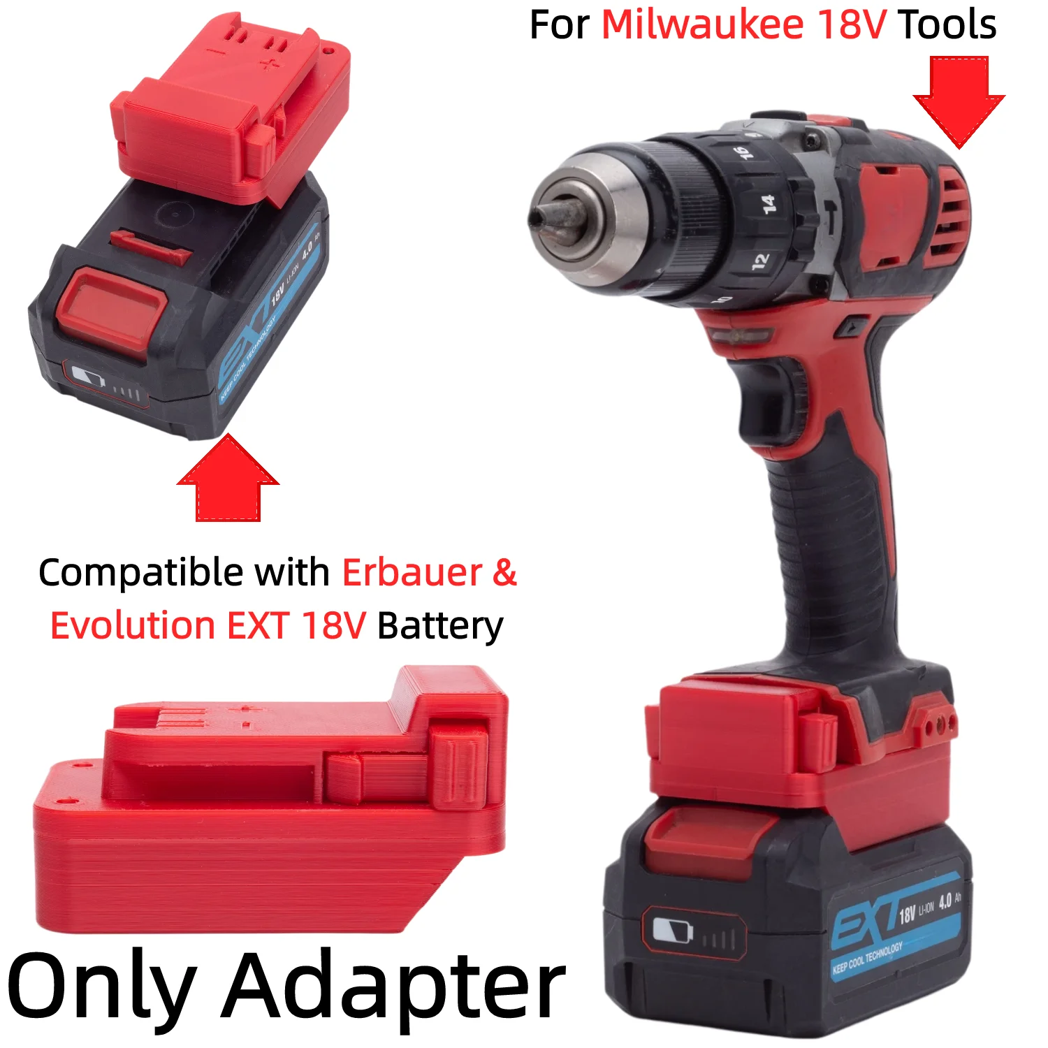 Battery Adapter/Converter for Erbauer & Evolution EXT 18V Battery TO Milwaukee 18V Power Drill Impact Wrench(Only Adapter)