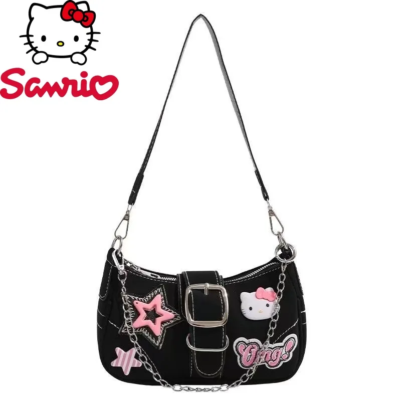 

Sanrio Hello Kitty Black Shoulder Bag Adjustable Crossbody Chain Polyester Lining Daily Use Travel Gifts Mini Simple Handbag