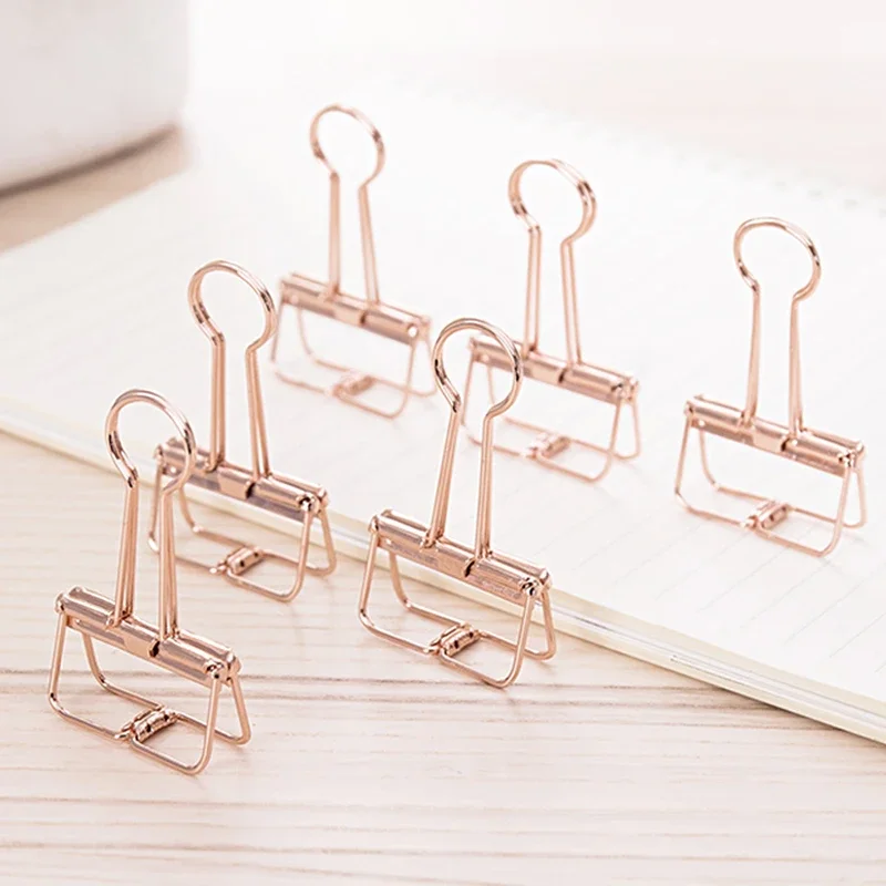 

8Pcs Metal Rosegold Binder Clips Hollow Out File Folder Notes Letter Paper Clip Office Study Material And Stationery