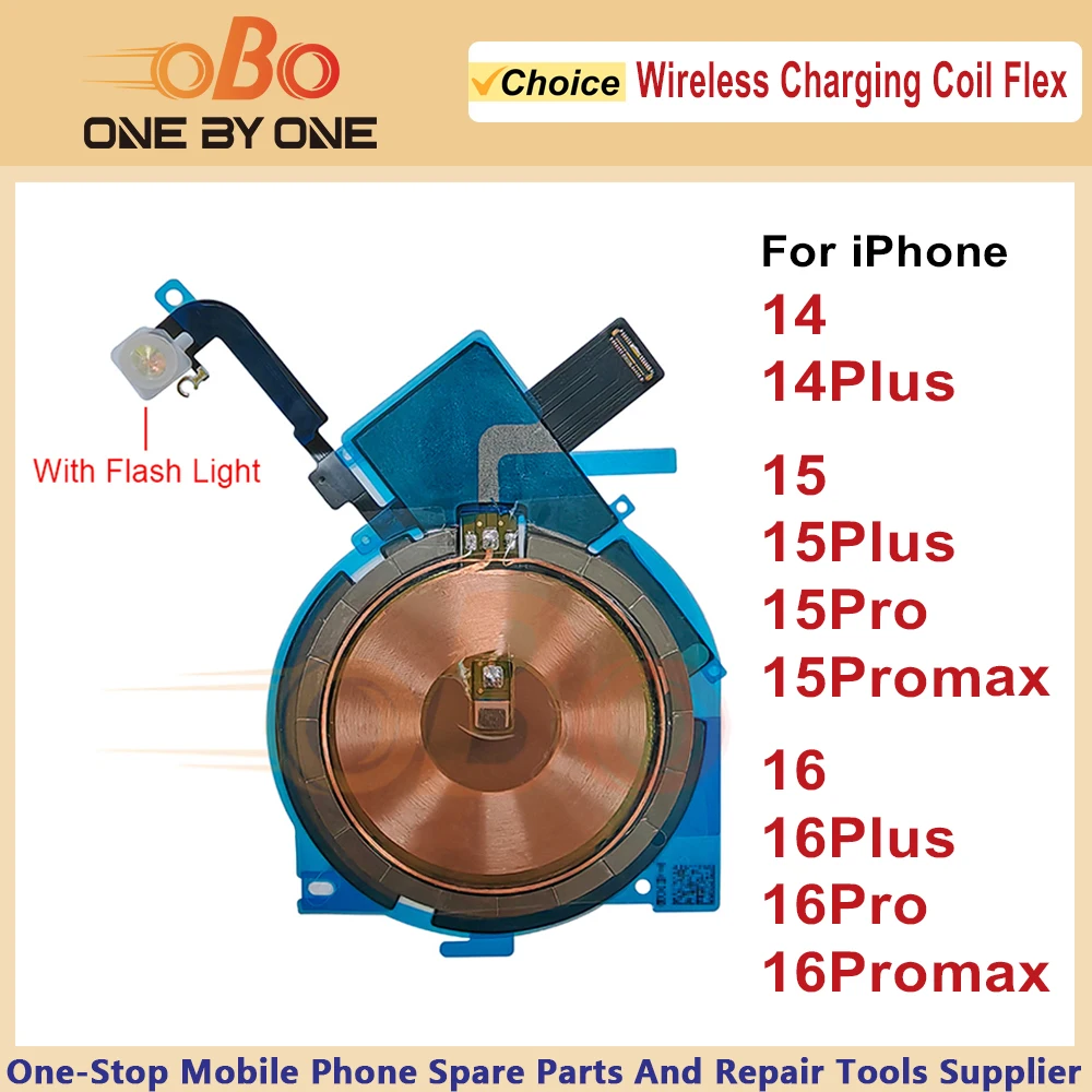 Wireless Charging Coil Sticker With Flash light Flex Cable For iPhone 14 15 16 Plus Pro Max Promax Wireless Charger Repair (1PC)