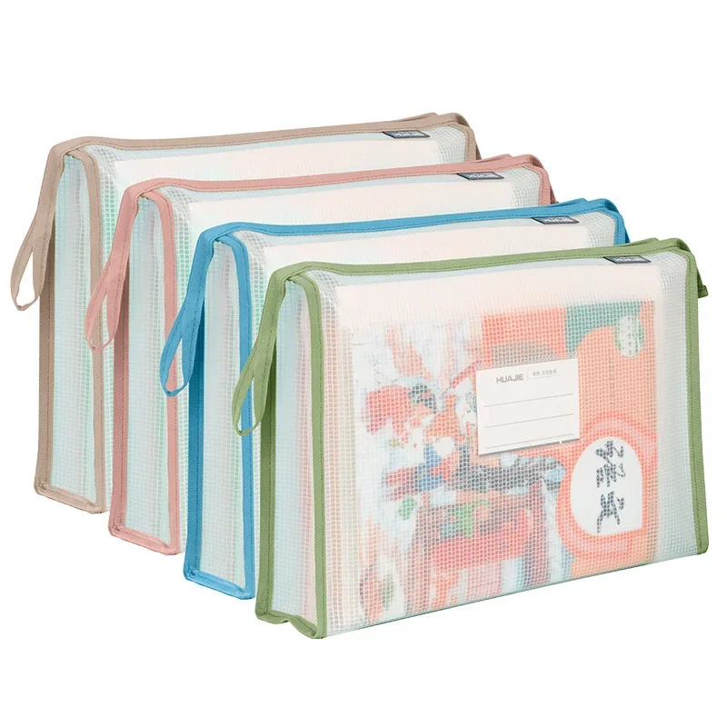 Carpeta de almacenamiento de papelería de gran capacidad, bolsa de malla con cremallera para documentos A4, carpetas de archivos con cremallera,