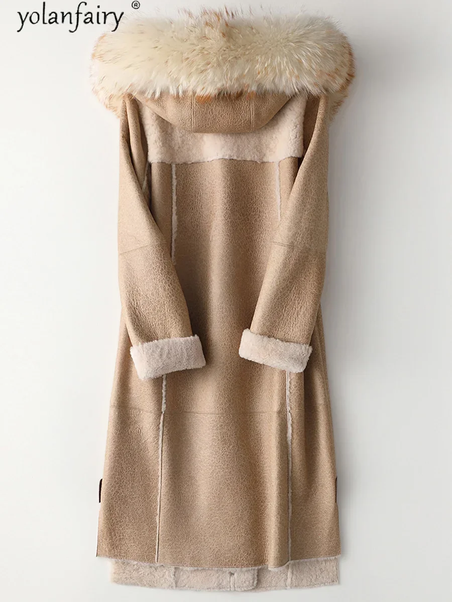 Abrigo largo de piel Natural con capucha para Mujer, chaqueta cálida con cuello de pelo de perro y mapache, ropa de invierno, 090308, Pph1460