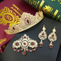 Sunspicems Chic Morocco Crown Set For Women Gold Color Cystal Hair Jewelry Tiaras Evil Eye Arabic Bride Wedding Jewelry Headband