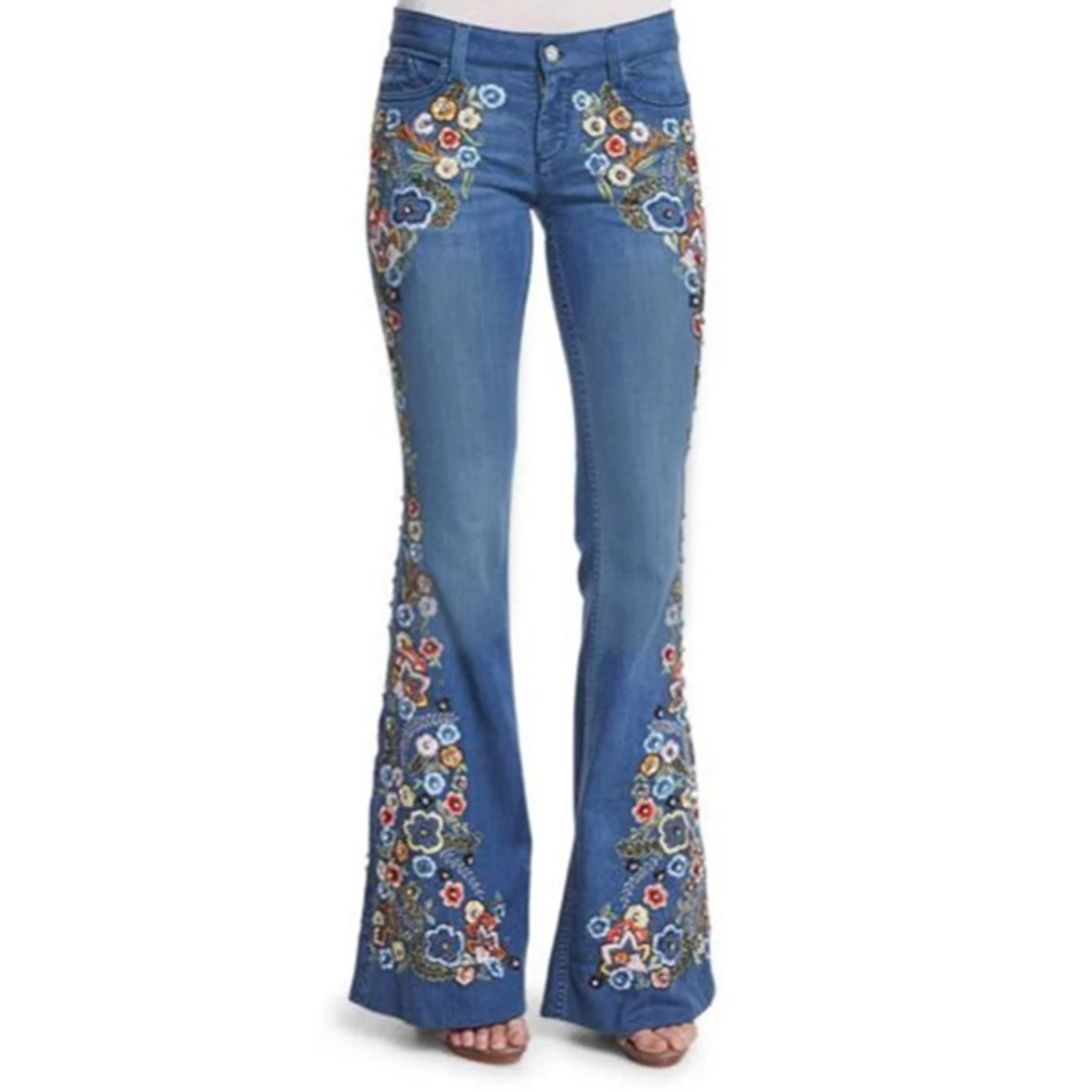 Women's Bell Bottom Jeans Dark/Light Blue Stretch Trousers for School Office Party Outerwear