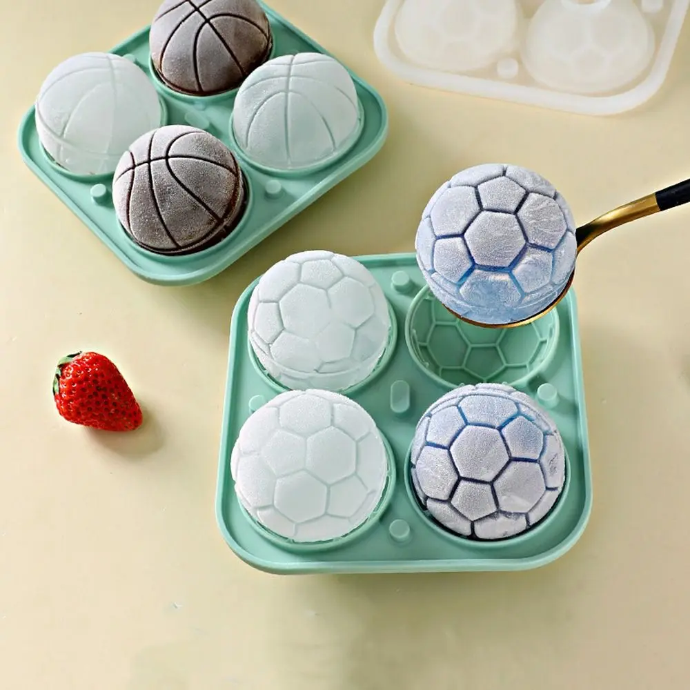 

4 Grids Football Ice Cube Mold Non-stick Flexible Silicone Ice Grid with Cover Food Grade Chocolate Mold For Whiskey Cocktails
