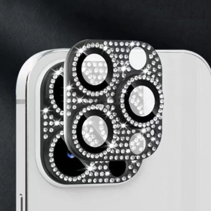 Protector de lente de cámara de diamante para IPhone 16 15 Promax, película de lente antiarañazos de cobertura completa de vidrio templado