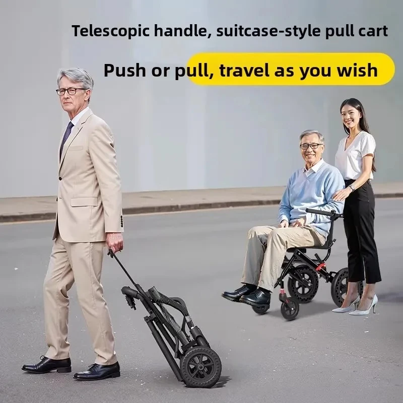 For Wheelchair for Elderly Lightweight Folding Portable Travel Trolley Ultra Light Foldable Pushable Mobility