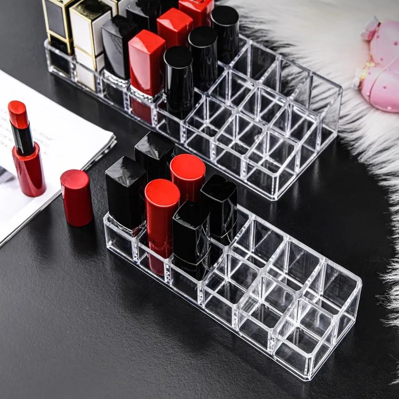 Hot Sale Transparent 12 Grids Acrylic Makeup Organizer Lipstick Holder Display Rack Case  Make Up Organizer Tool