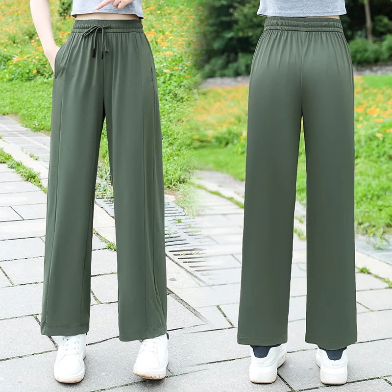 

New Women'S Fashion Versatile High Waist Sagging Loose Straight Sports Trousers Mosquito Proof Ice Silk Wide Leg Pants Female