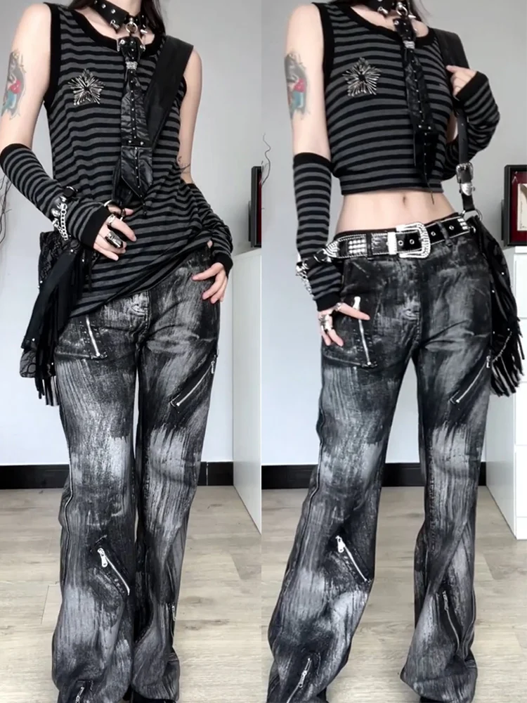 Subculture Y2k Micro-horn Jeans Women's Summer Design Sense American High Waist Thin Large Size Zipper Pants