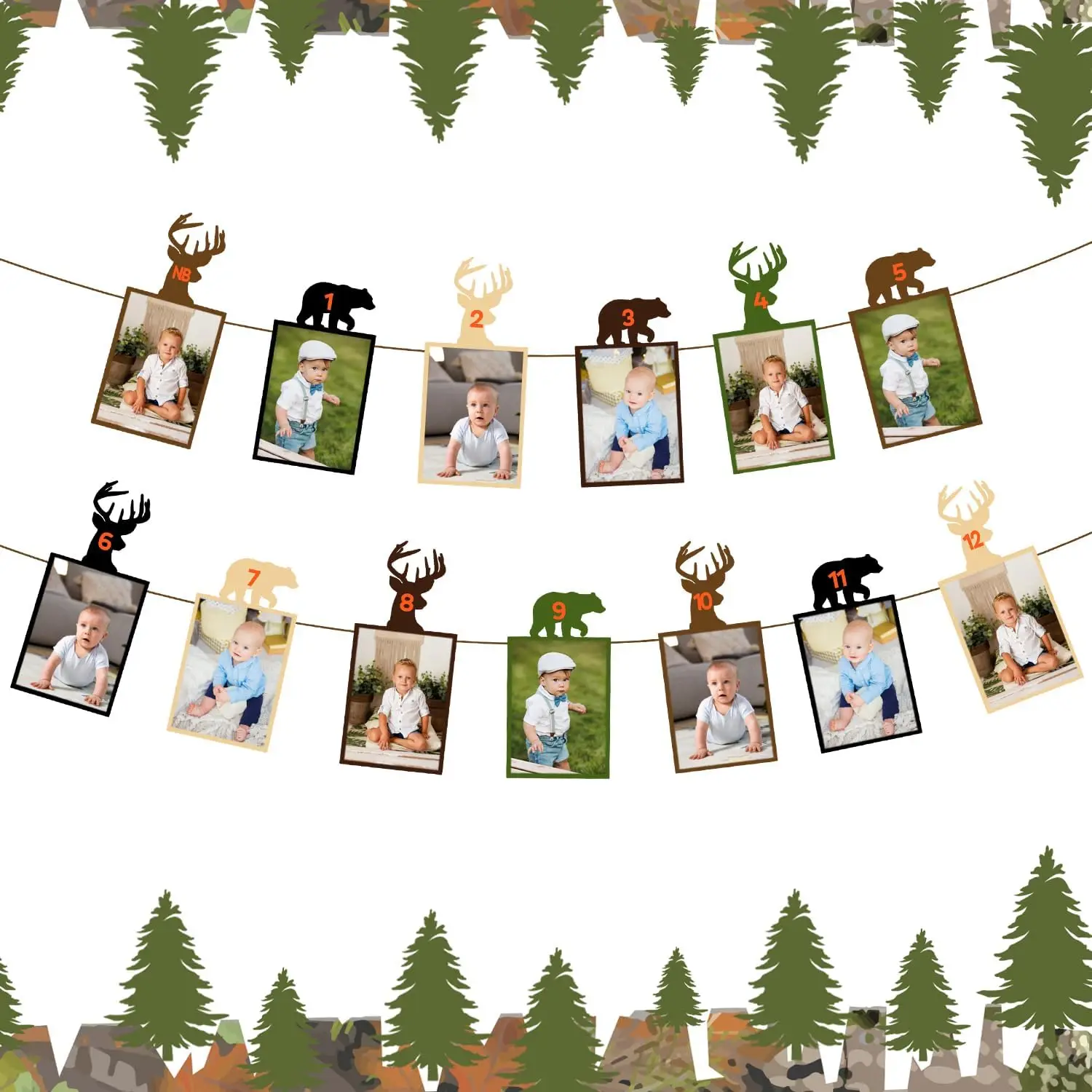 

Hunting Themed Photo Banner Birthday Party Decorations Monthly Milestone From Newborn To 12 Months First Birthday Party Supplies