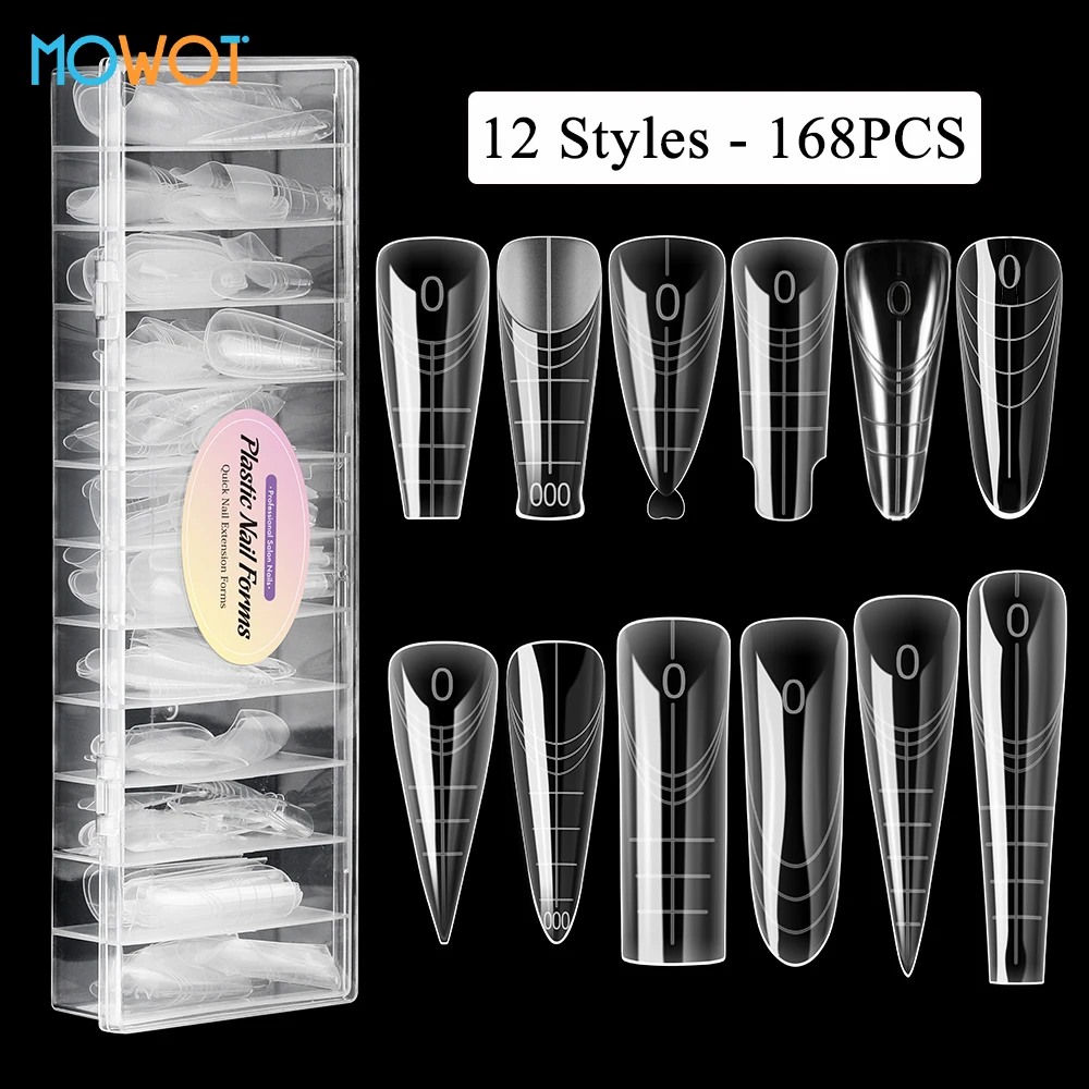 MOWOT 168개/180개 클리어 듀얼 폼 네일 몰드 세트 풀 커버 인조 손톱 팁 폴리 네일 젤 몰드 재사용 가능한 아크릴 네일 탑 폼