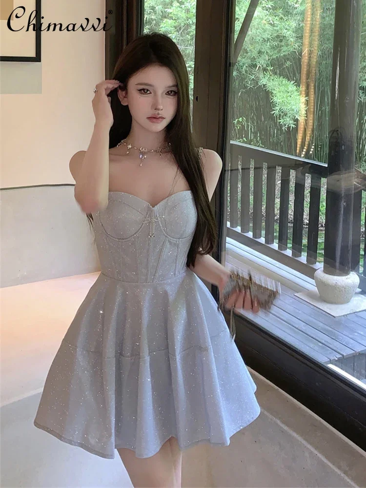 French Elegant Suspender Dress Dress Women's Spring Summer New Sweet Sexy Girl Oversized Slim Elegant Short Birthday Party Dress