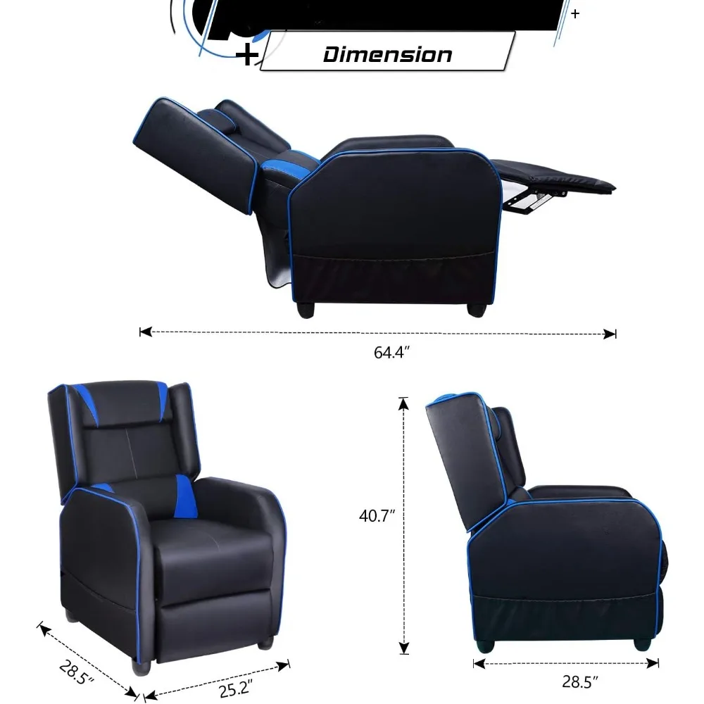 Recliner Chair Racing Style Single PU Leather Sofa Modern Recliners Ergonomic Comfortable Home Theater Seating