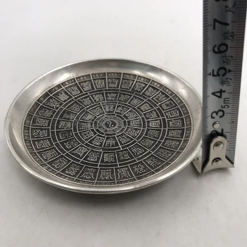 Crafts Chinese Style Antique White Copper Silver-Plated Bagua Relief Craft Qianlong Imperial Plate Craft Ornament