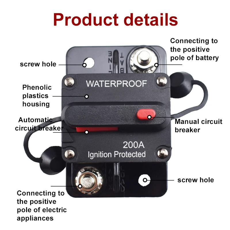 قطاع دارة فيوز إعادة تعيين 30A 40A 50A 60A 70A 80A 100A 120A 150A 200A 250A 300A أمبير قارب مقاوم للماء قطاع دارة السيارة