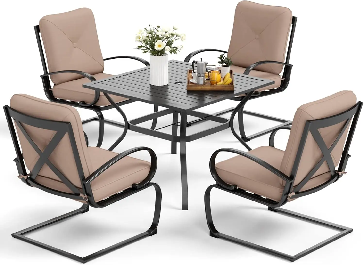 Patio Dining Set for 4 Outdoor Furniture Square Bistro Table with 1.57